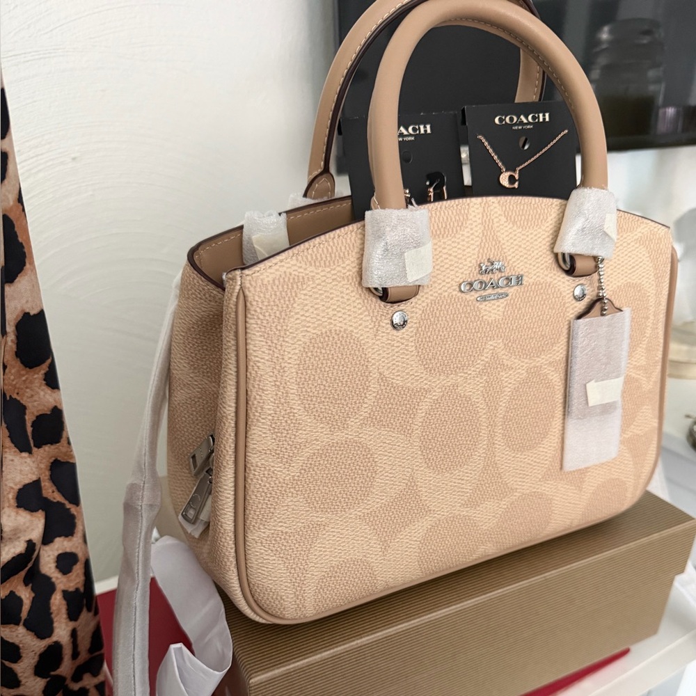 Coach Tan Signature Satchel and Jewelry 3-piece bundle